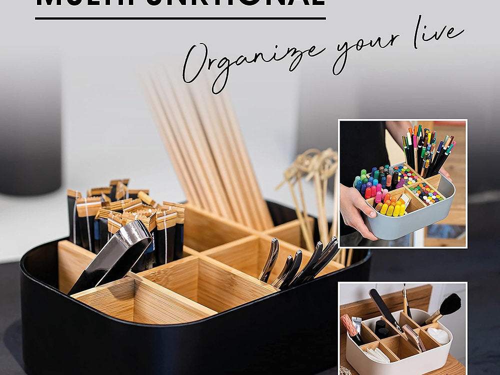 Organizator universal, lemn bambus, premium 8 compartimente, 24x16x8cm