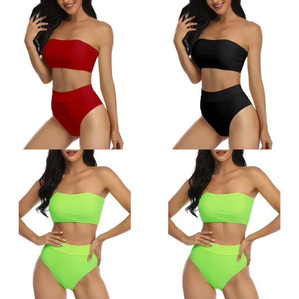 Set de bikini fără bretele cu talie înălță cu bandă din două piese, S