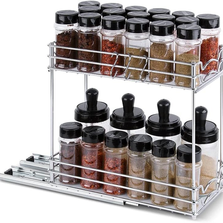 Raft, organizator condimente universal pe sine cu fixare dulap 28x13x26cm