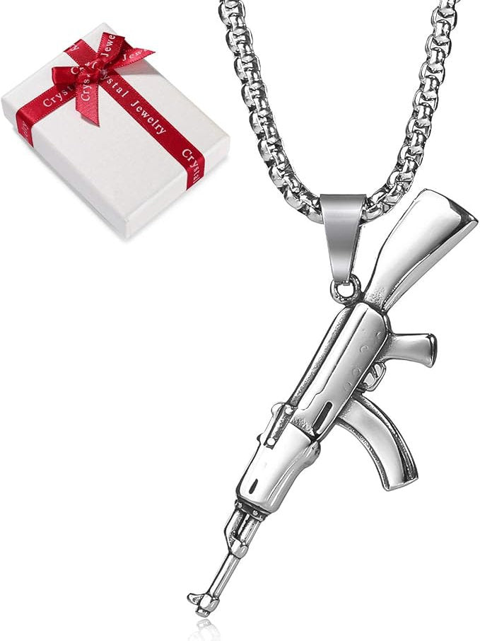Lantisor cu pandantiv AK47 de 71mm, inox, in cutie cadou, 60cm