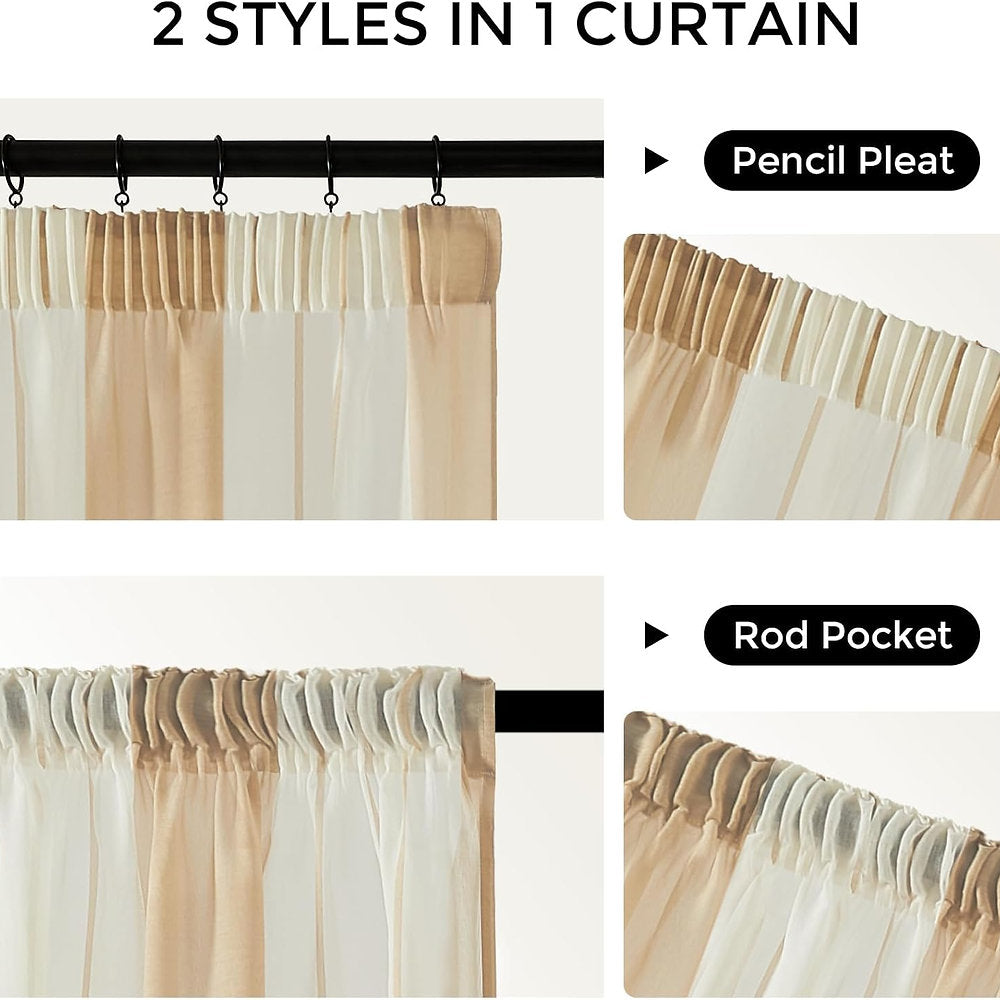 Perdele Mrtrees rejansa semitransparentă, 140 x 225cm, set de 2, alb-bej