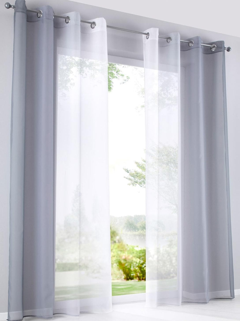 Perdele cu patern gradual, alb-gri, 140x145cm, set de 2