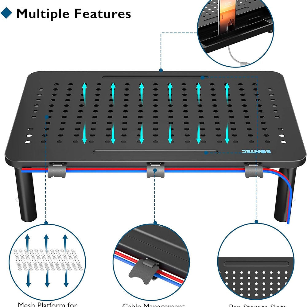 Suport monitor sau laptop BONTEC cu sertar, înălțime reglabilă pe trei niveluri