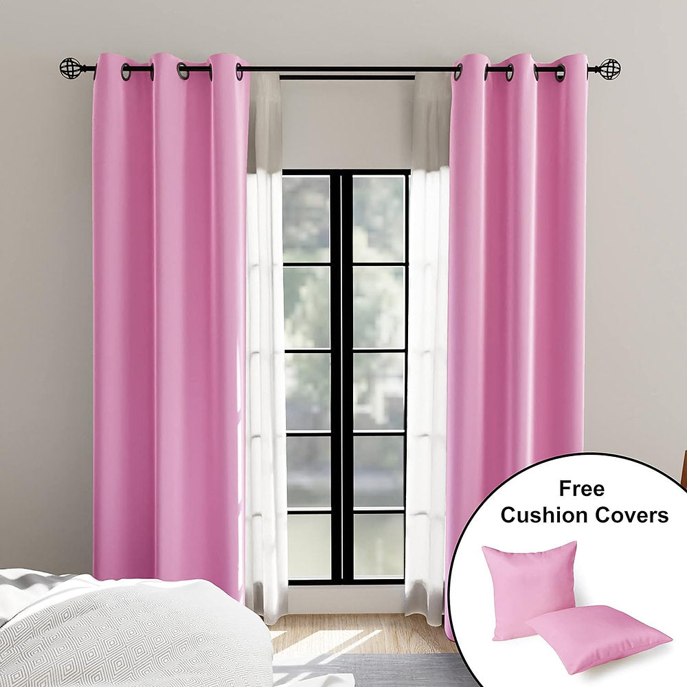 Set Draperii Encasa 111x182cm plus 2x fata perna, roz