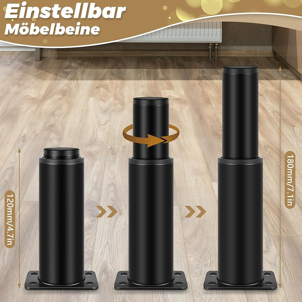 Set de 4 picioare mobila, Ksrnsne, reglabile 12-18cm, otel carbon