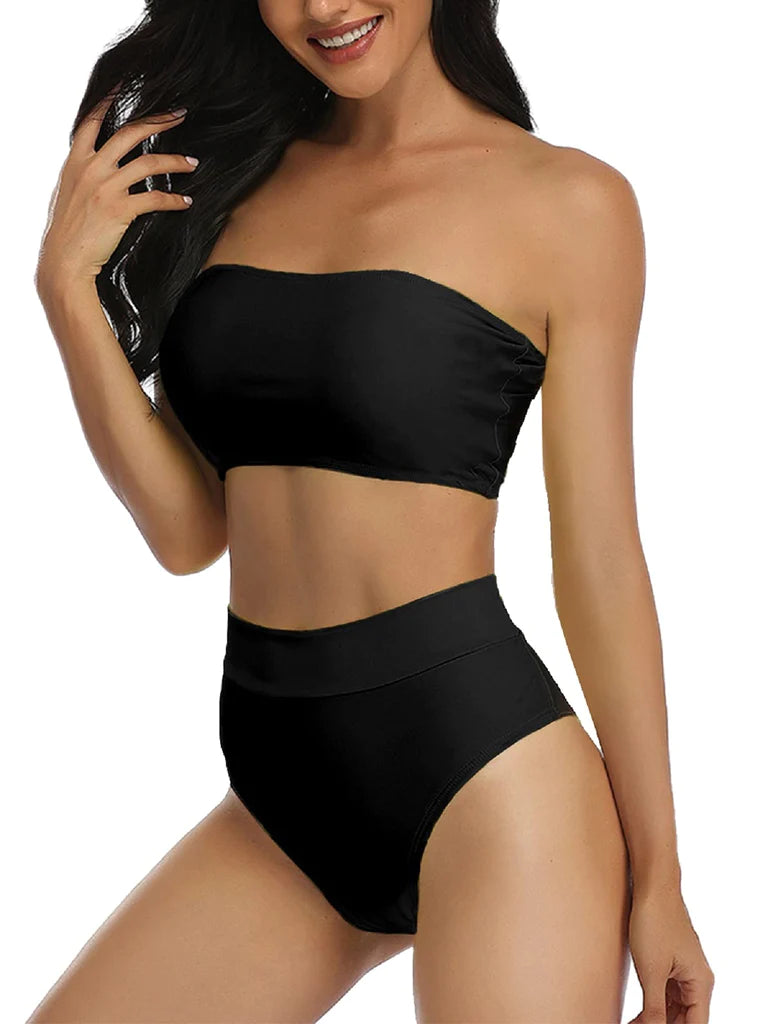 Set de bikini fără bretele cu talie înălță cu bandă din două piese, S