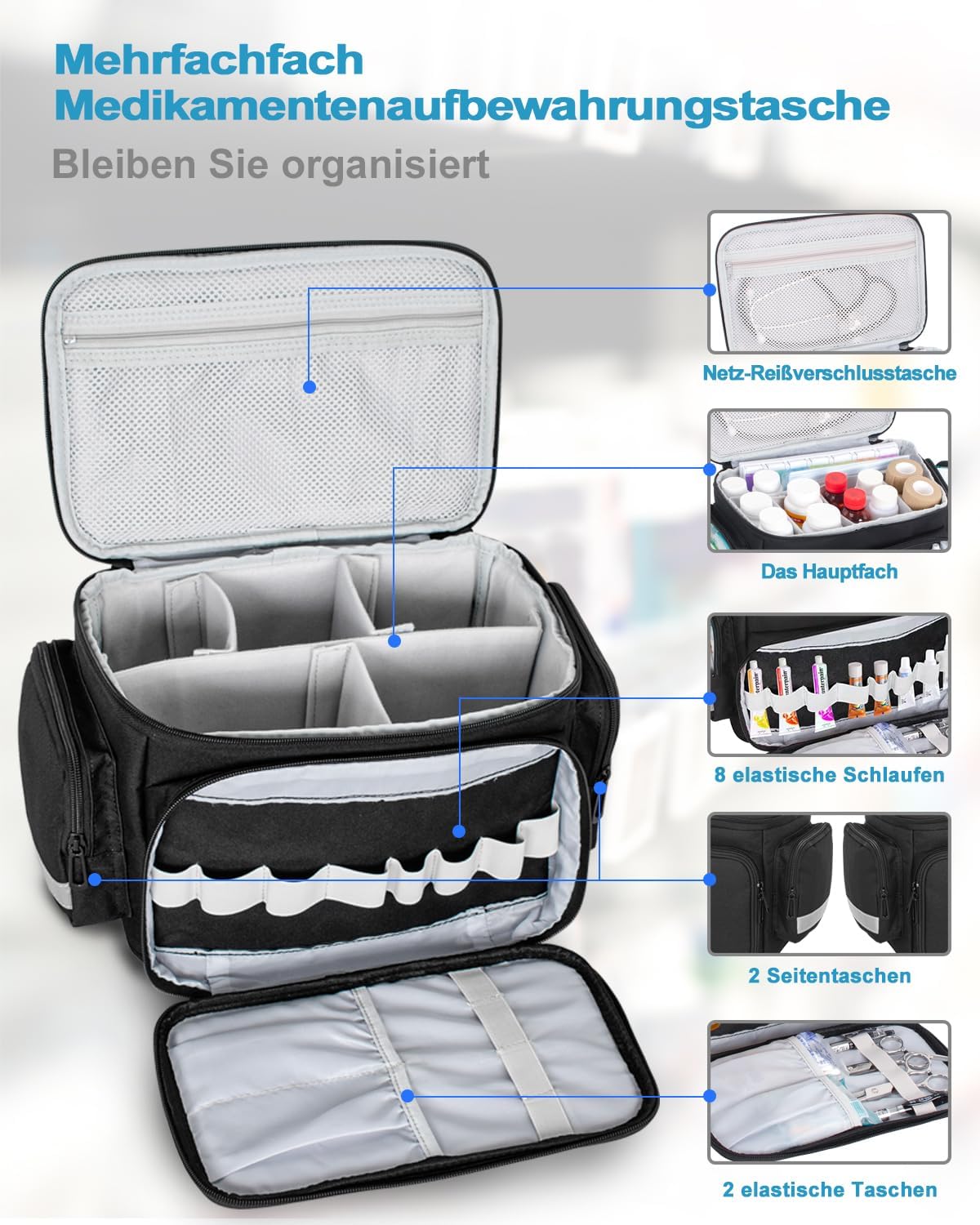 Geanta medicala, organizator adjustabil, 36x18x21cm