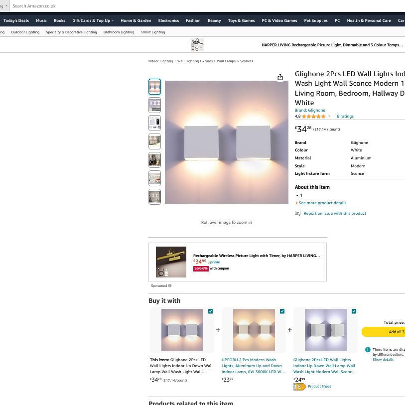 Aplice LED 10W, lumina alba cald, 12x5x12cm, set de2, alb