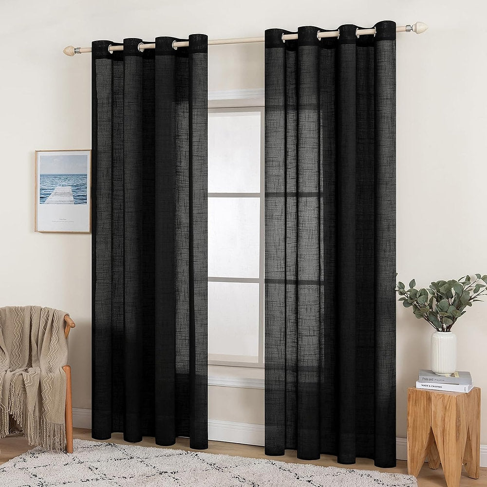 Perdele decorative, Miulee, 140x145cm, negru, set de 2