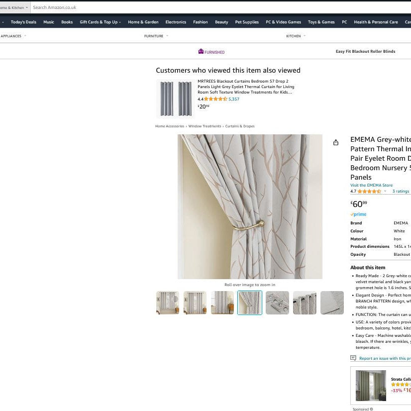 Draperii decorative 100% blackout, EMEMA, 140x175cm set de 2, gri-alb