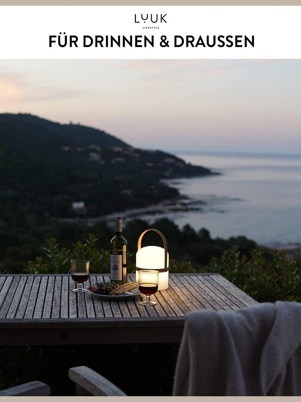 Felinar LUUK LIFESTYLE XXL cu design ș i m âner din lemn, autonomie 72h, ip44