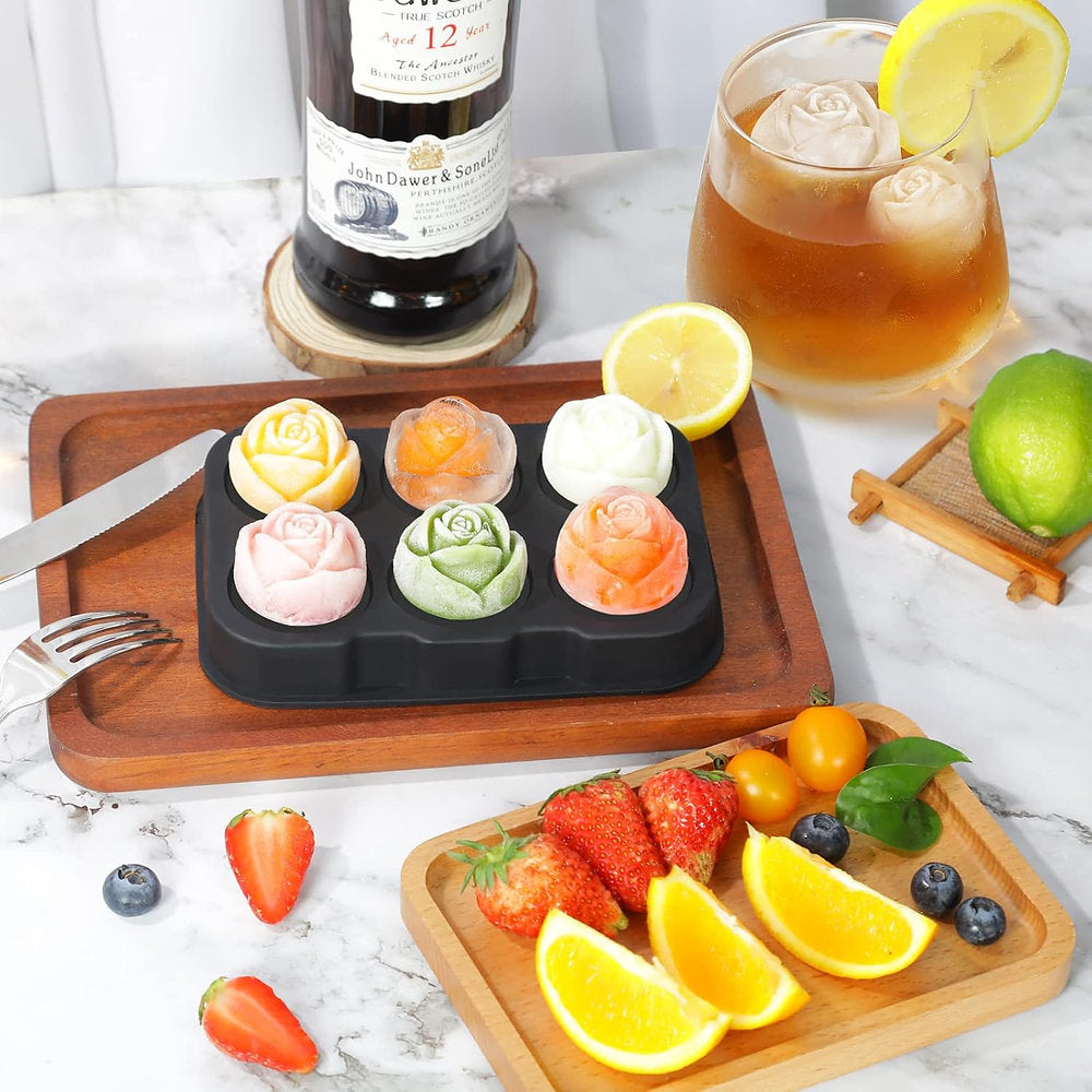 Tava silocon pentru cuburi de gheata, Qabrtyg, inghetata, 6 forme 3d, flori