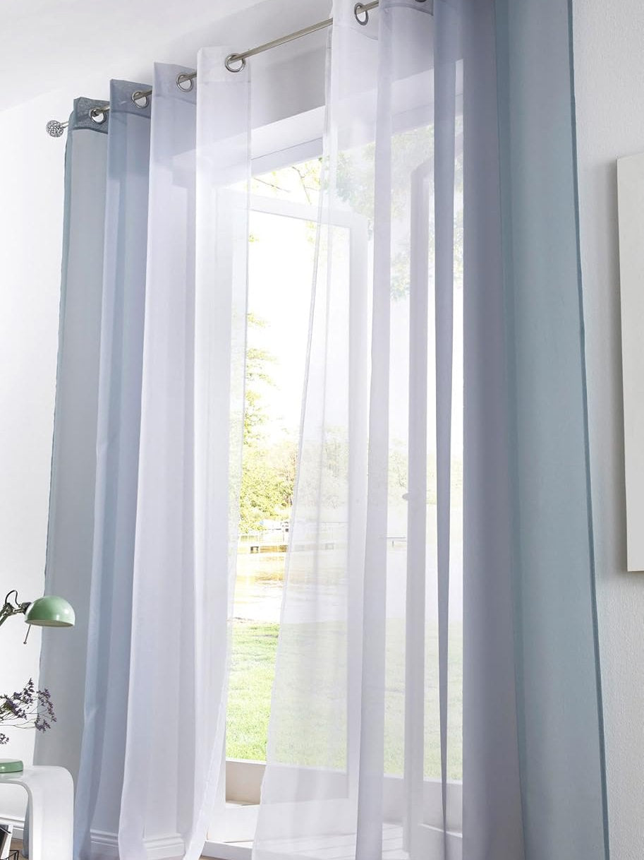 Perdele cu patern gradual, alb-gri, 140x145cm, set de 2