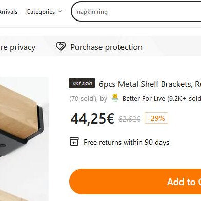 Suport polite, metalice pentru rafturi 20x4cm, set de 2