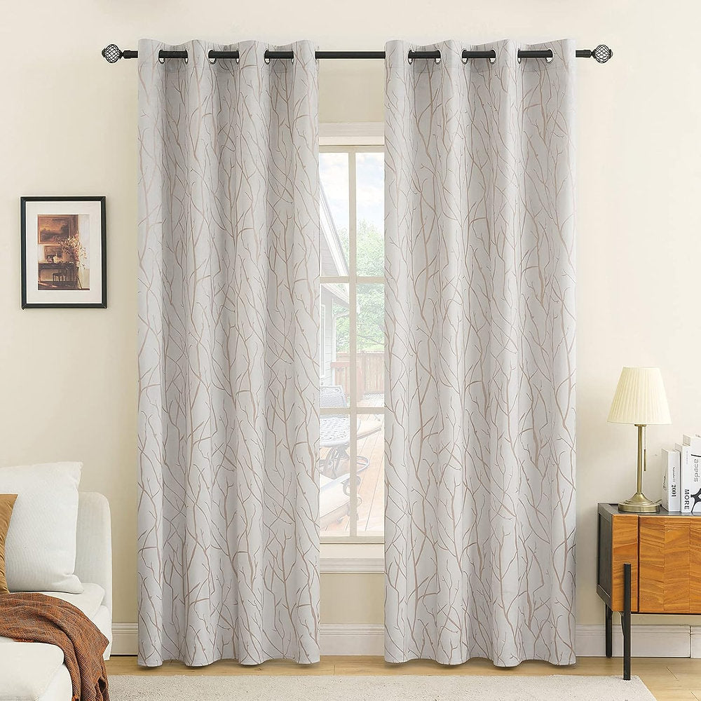 Draperii decorative 100% blackout, EMEMA, 140x175cm set de 2, gri-alb