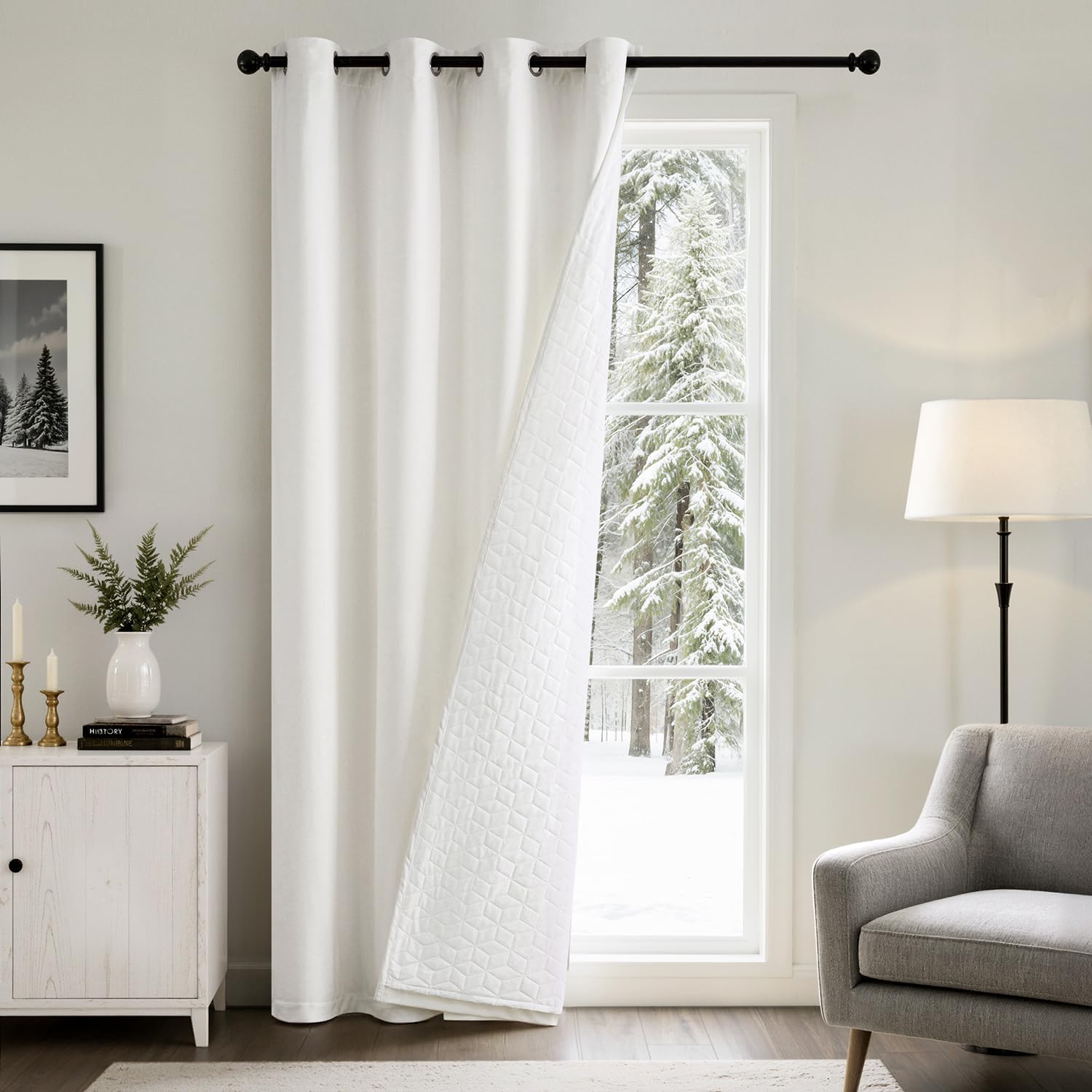 Draperie opaca Emema, blackout, dublu strat, termala, 132x260 cm, alb