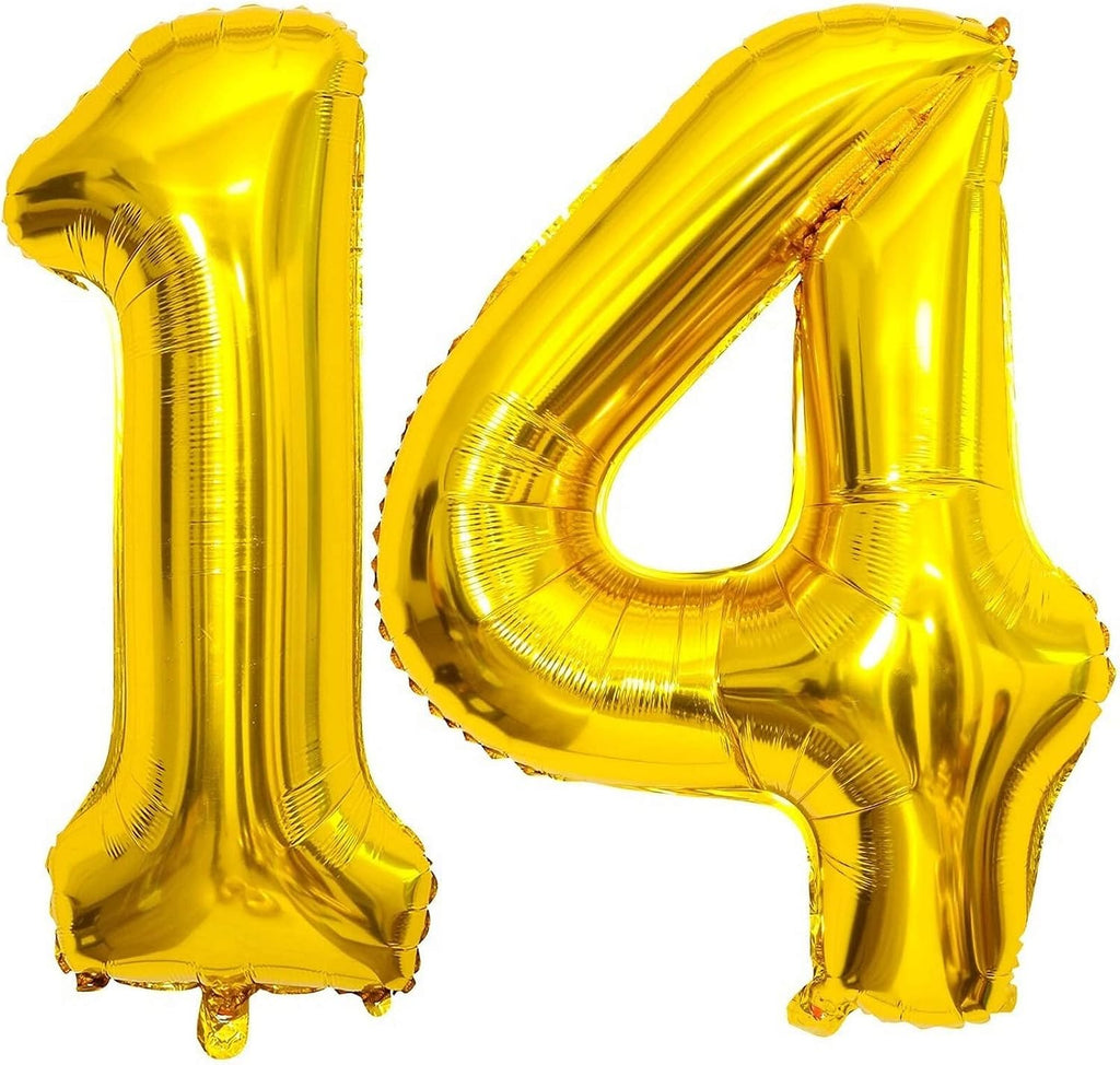 Balon Cifra 14 Auriu, 100 cm – Balon Mare din Folie pentru Aniversări, Petreceri și Decor