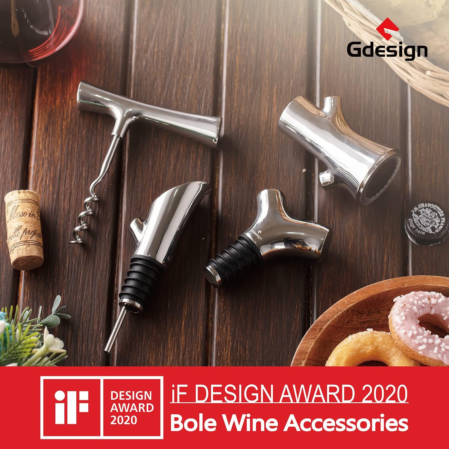 Set cadou desfacator sticle vin, Gdesign, dop , taietor folie, suport