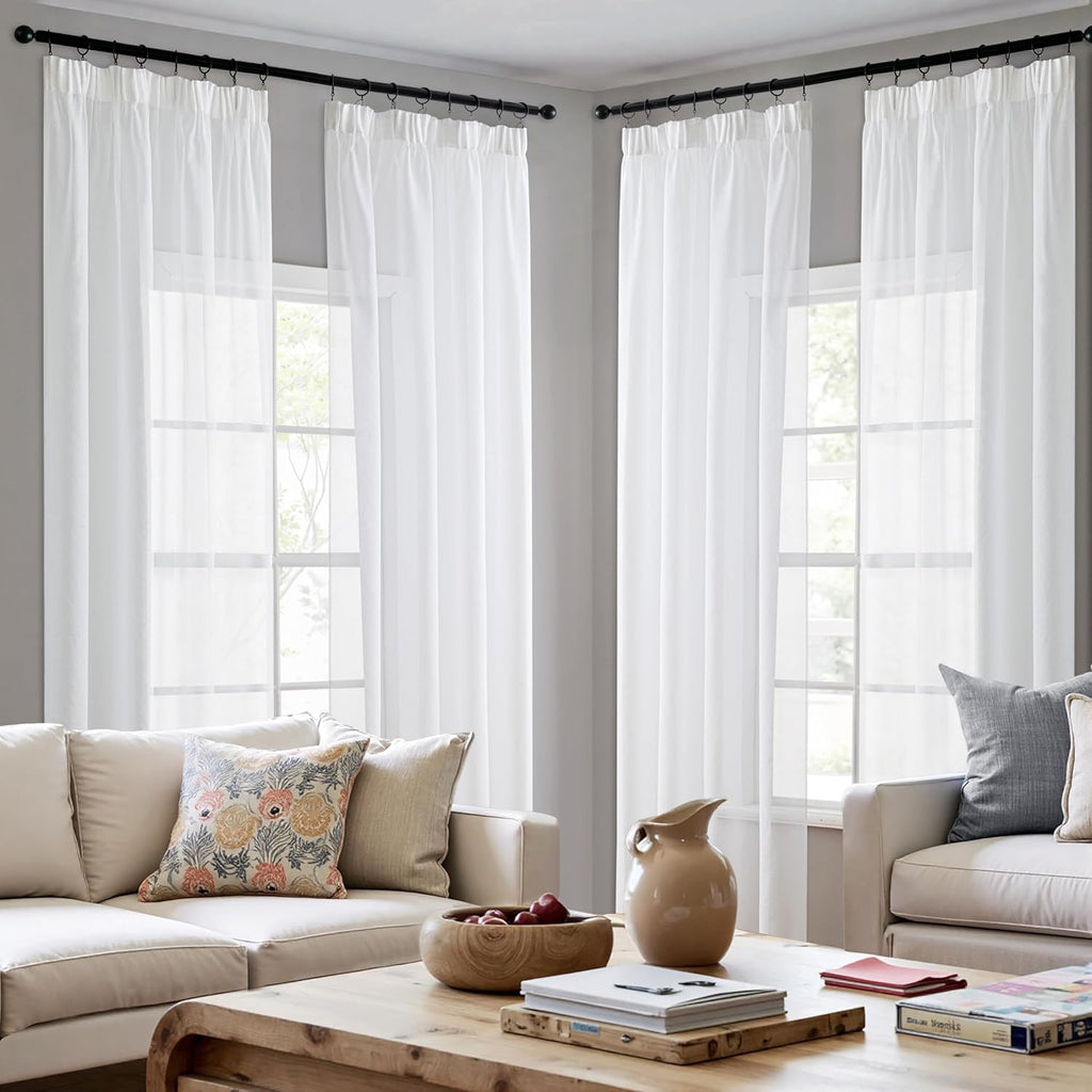 Perdele MIULEE cu bandă cu volane, set de 4 perdele voal transparent, alb, 140 x 175cm