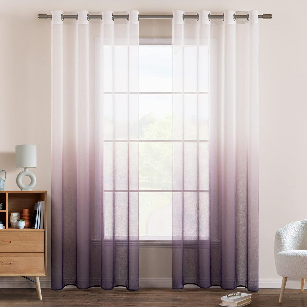 Perdele EMEMA cu inele, semi-transparente, modern, set de 2, 140x260 cm, gradual alb mov