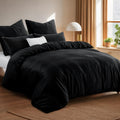 Lenjerie pat 3 piese, moale si pufoasa, husa pilota 220x240cm, 2 fete perna 80x80cm, negru