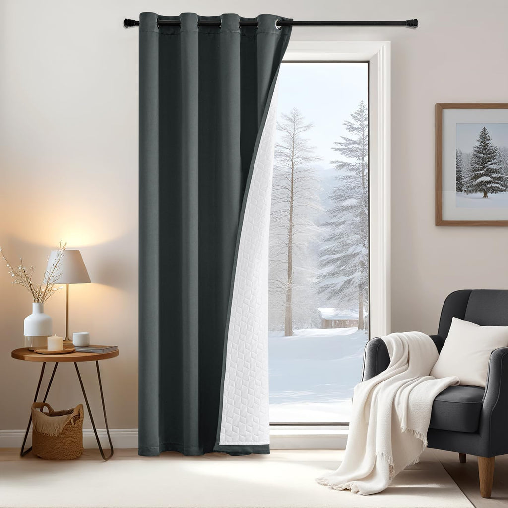 Draperie opaca Emema, blackout, dublu strat, termala, 132x260cm, gri inchis