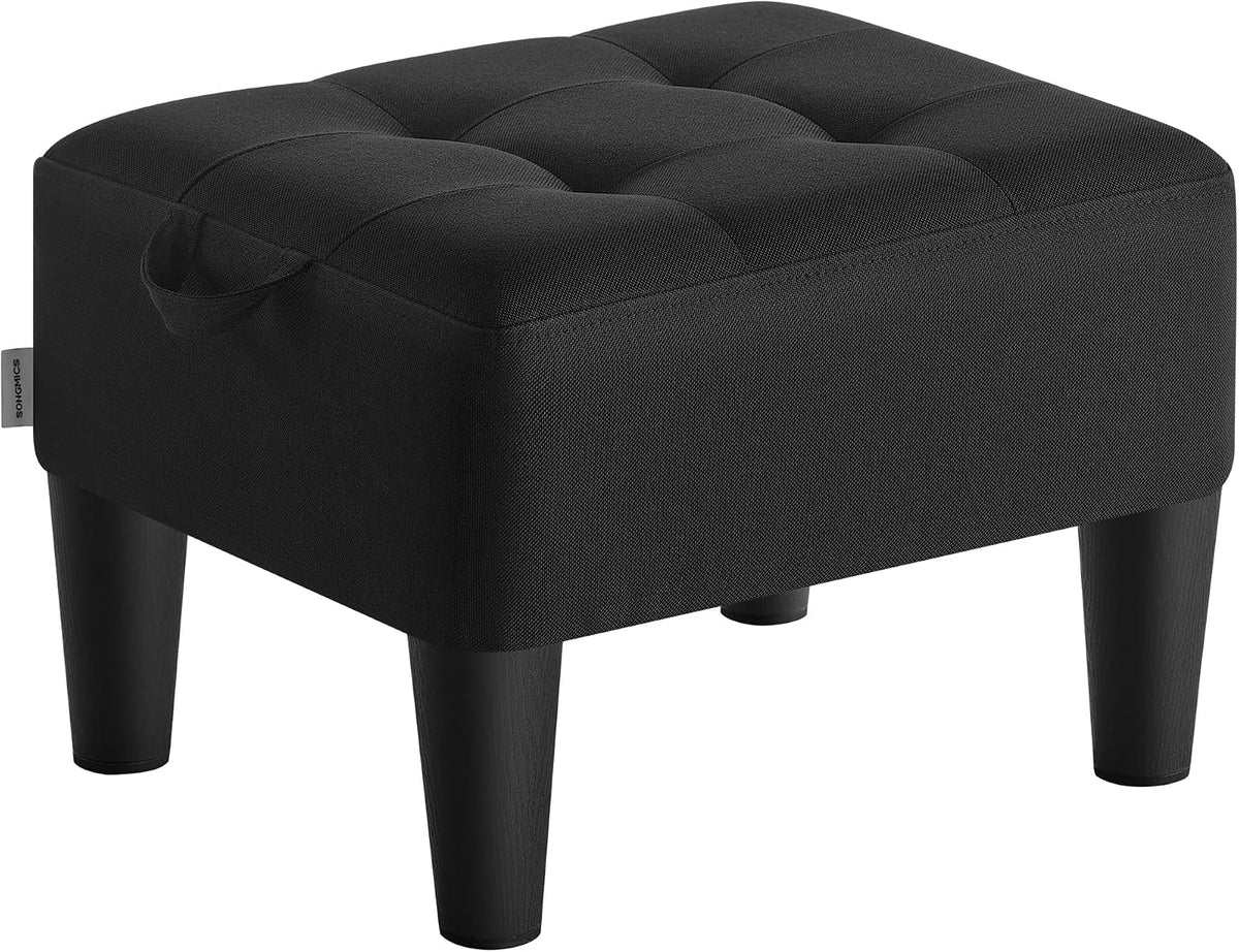 Taburet cu tapiterie groasa, aspect de in, 40x32x26cm, negru