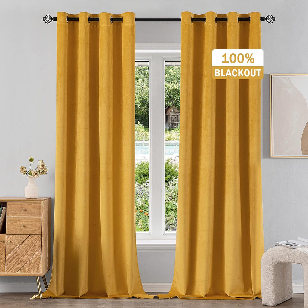Draperii decorative, perdele opace 100% catifea, EMEMA, 140x175cm Set de 2, portocaliu