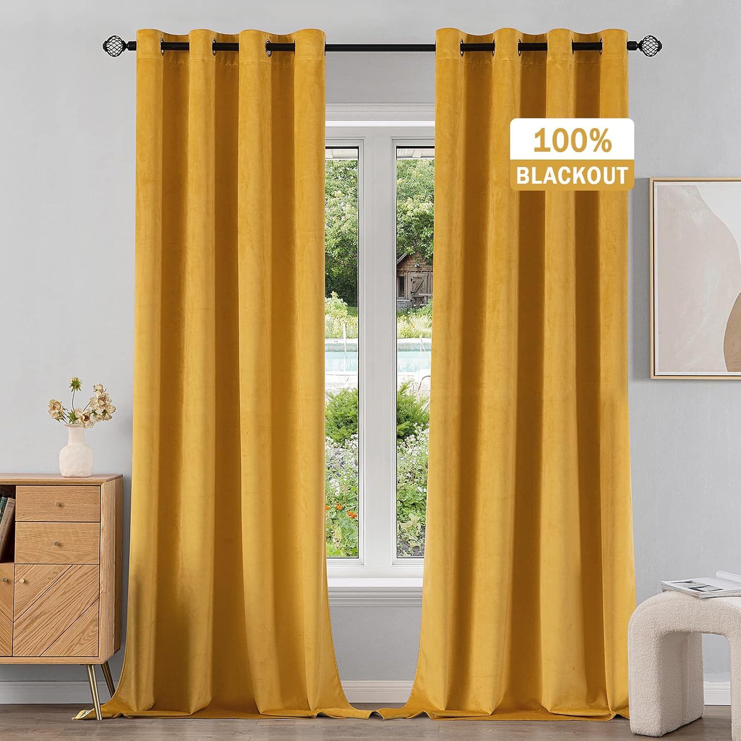 Draperii decorative, perdele opace 100% catifea, EMEMA, 140x175cm Set de 2, portocaliu