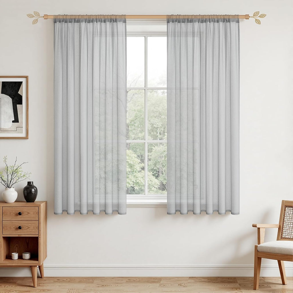 Perdele voal Metrees, semitransparente, aspect in, set de 2, 145x140cm, gri