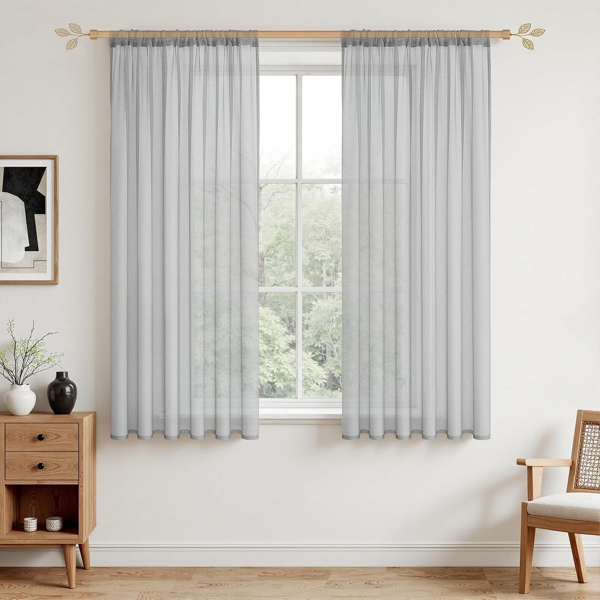 Perdele voal Metrees, semitransparente, aspect in, set de 2, 145x140cm, gri