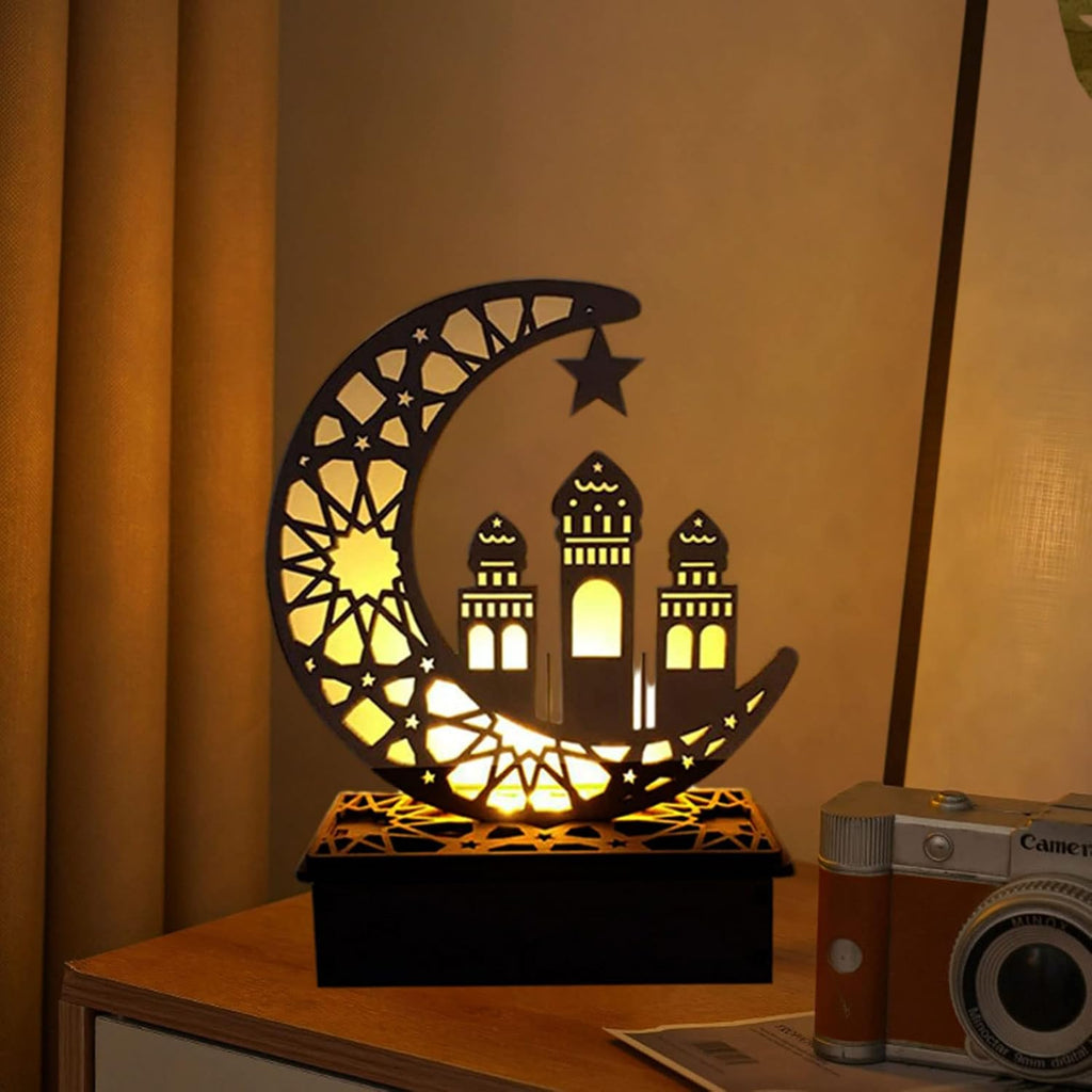 Lampă LED din lemn Decor Semiluna Lună Star