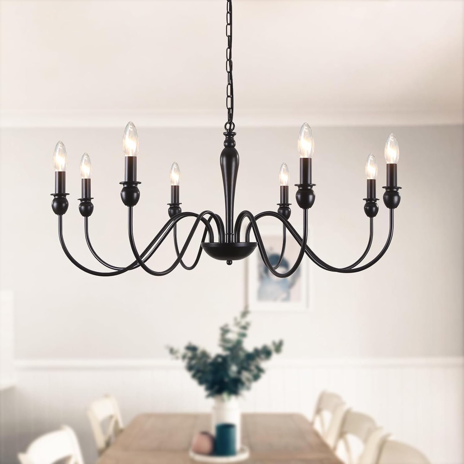 Candelabru, lustra vintage, Ashuaqi, 8 brate, E14, negru