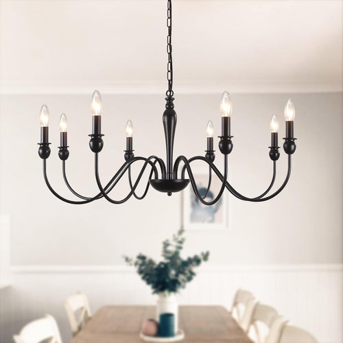 Candelabru, lustra vintage, Ashuaqi, 8 brate, E14, negru