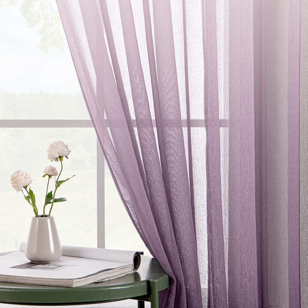 Perdele EMEMA cu inele, semi-transparente, modern, set de 2, 140x260 cm, gradual alb mov