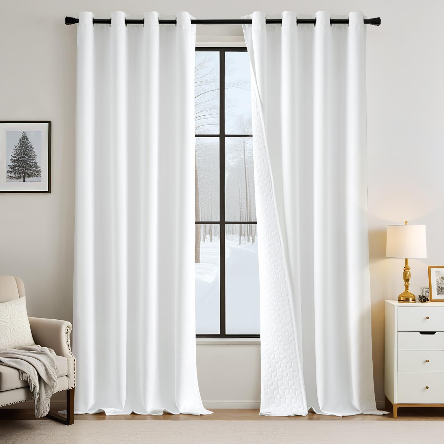 Draperie Emema, termal, dublu strat, blackout, 132x260cm, alb