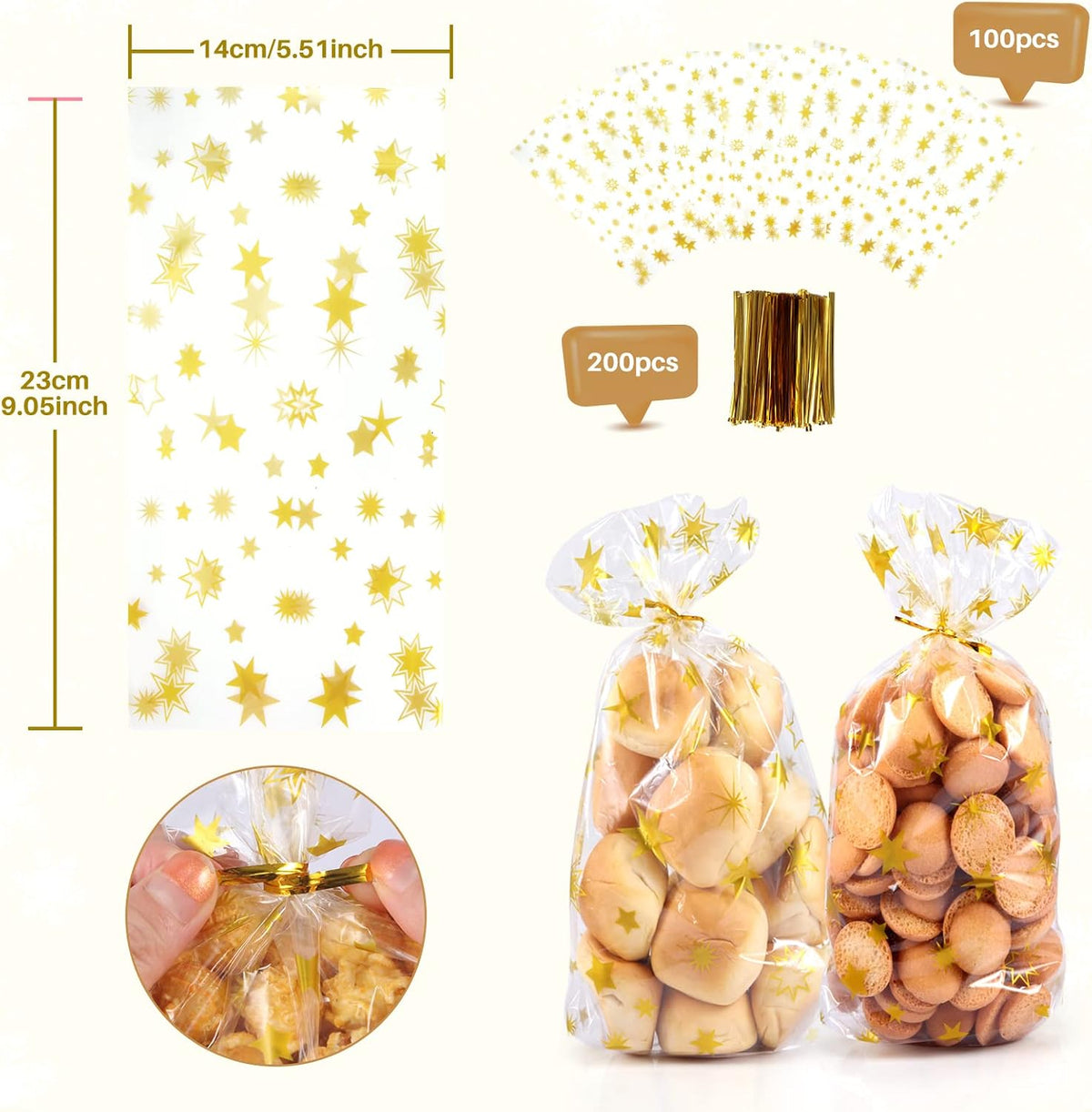 Pungi alimentare cadou, motiv Craciun, 14x23cm, set de 100