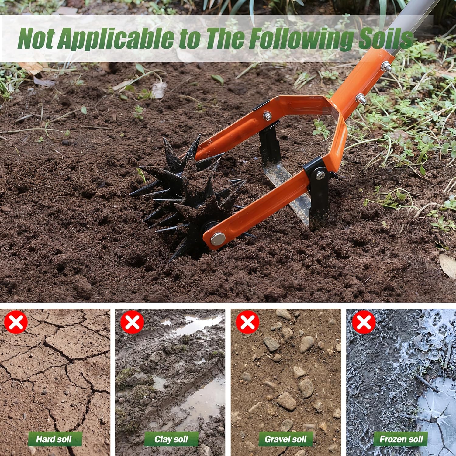 Cultivator manual rotativ pentru grădină Walensee, cu roți stelate și lamă de plivit
