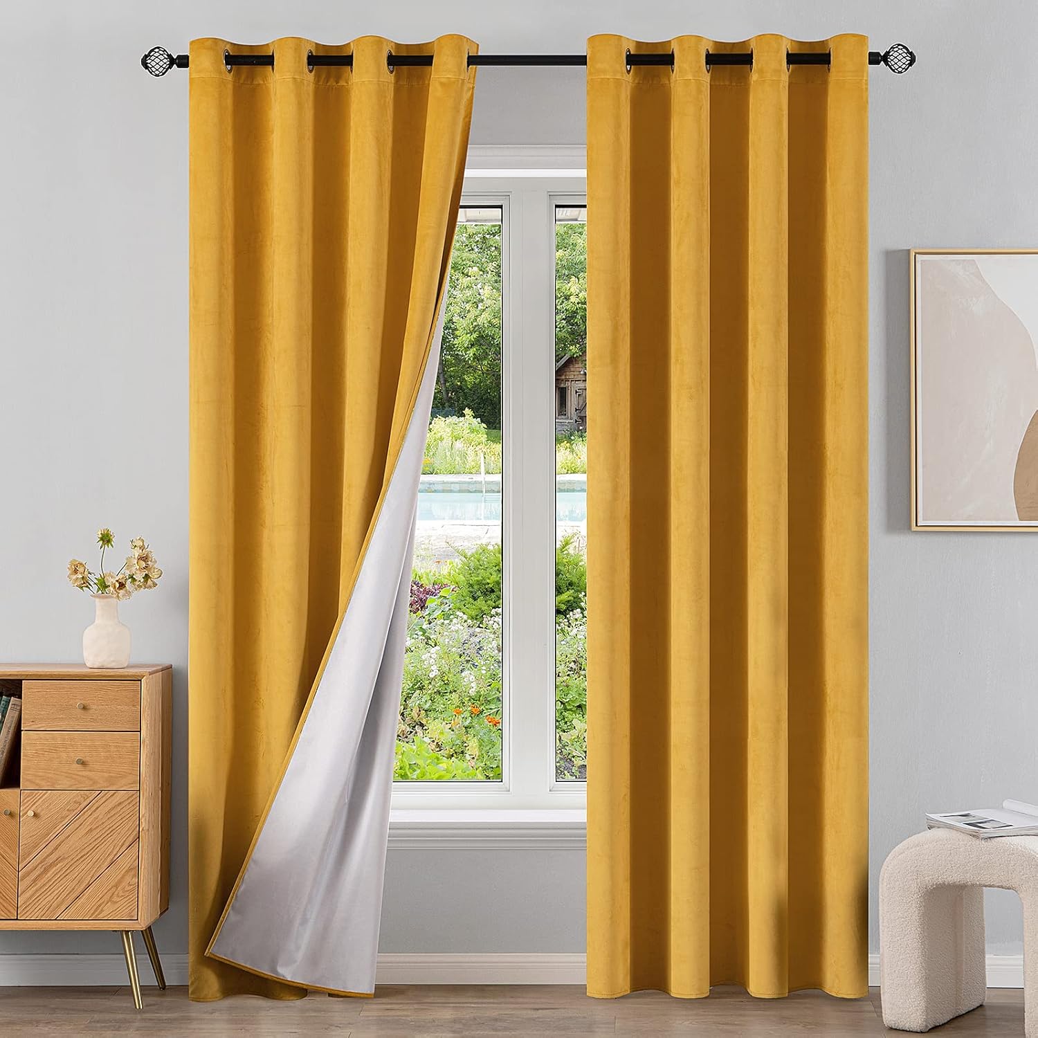 Draperii decorative, perdele opace 100% catifea, EMEMA, 140x175cm Set de 2, portocaliu