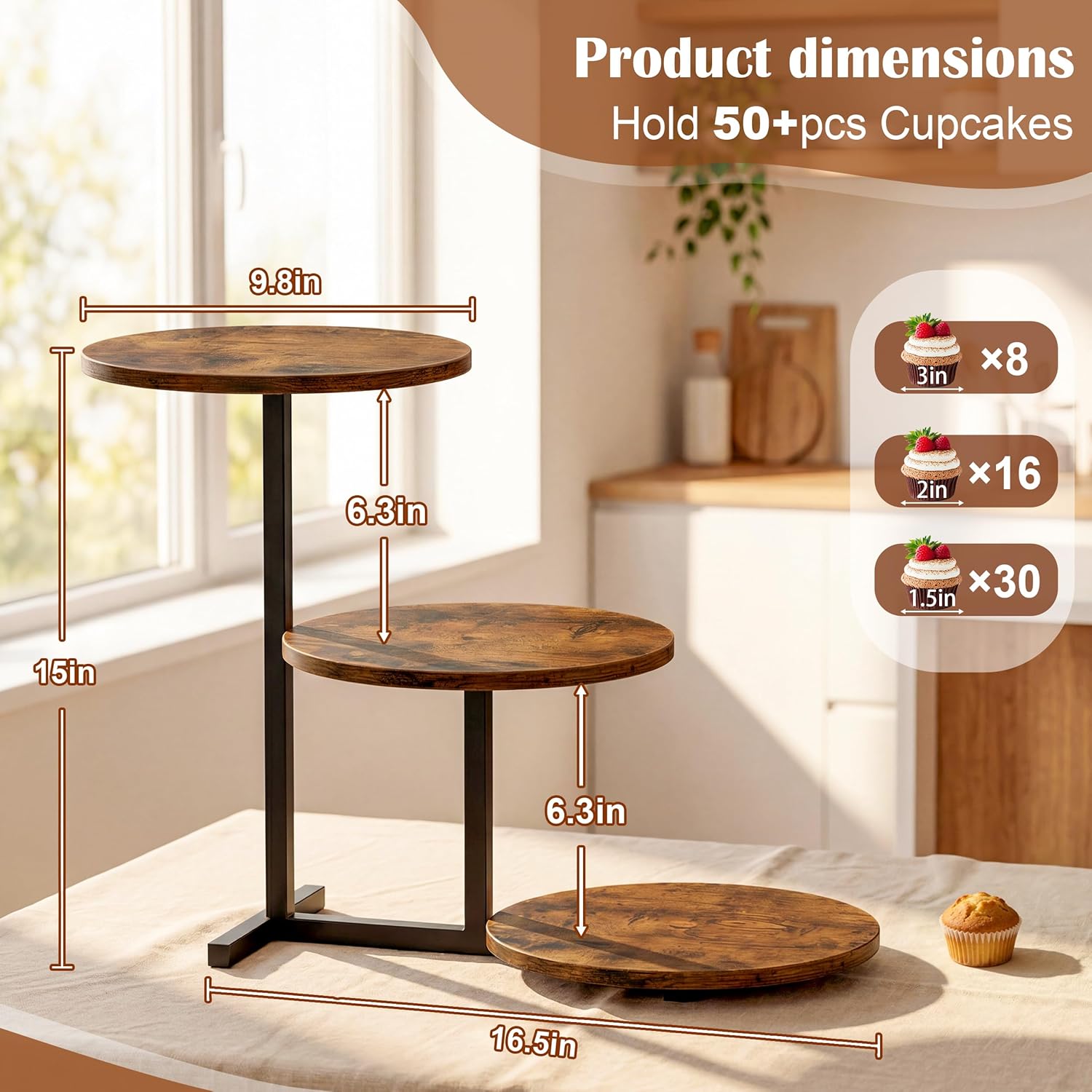 Stand prajituri, 3 nivele, 38cm inaltime, 24cm circumferinta nivel