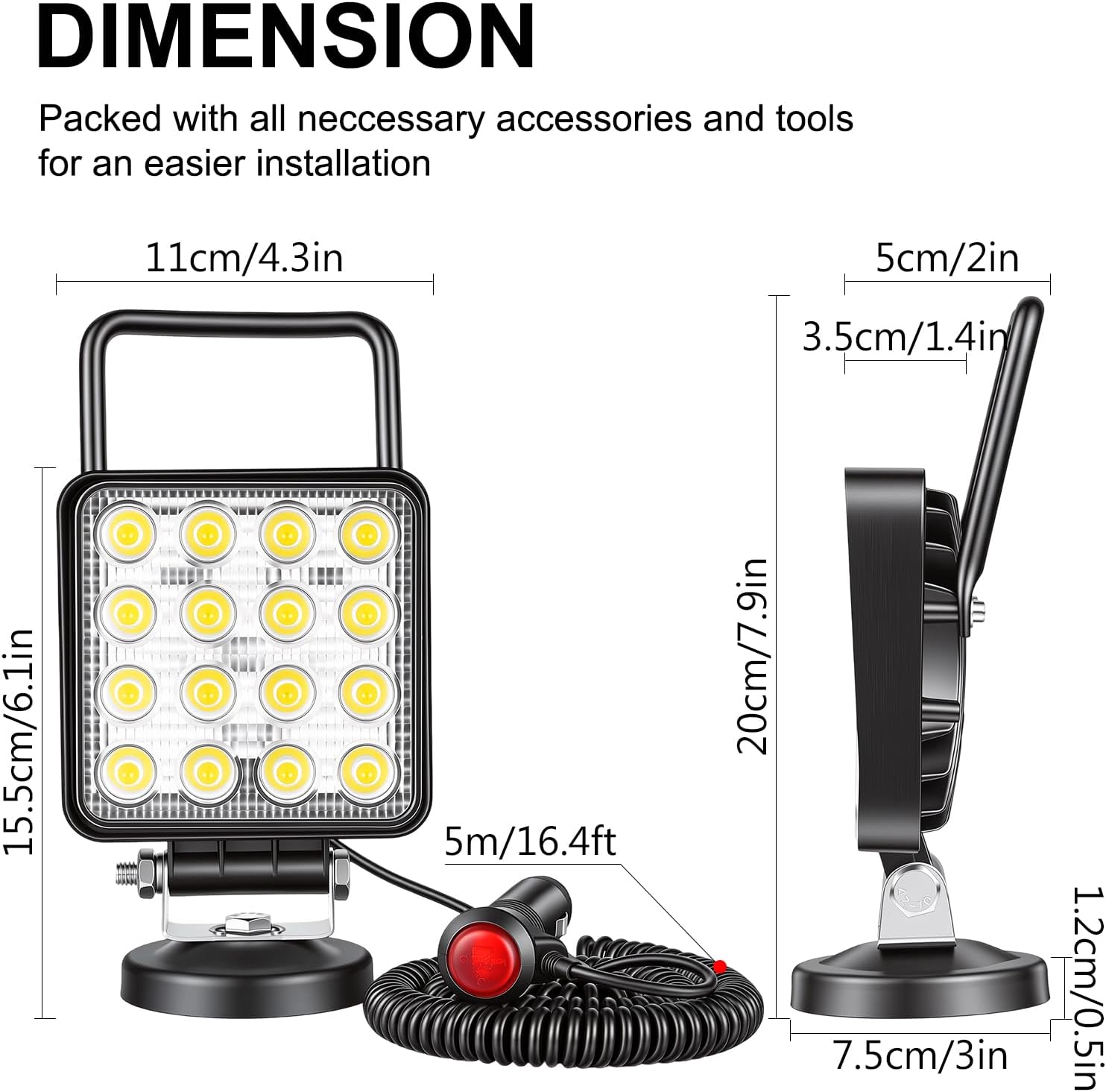 Lampa, lumina pentru masina, 48W, 12/24V, 6000K, 11cm