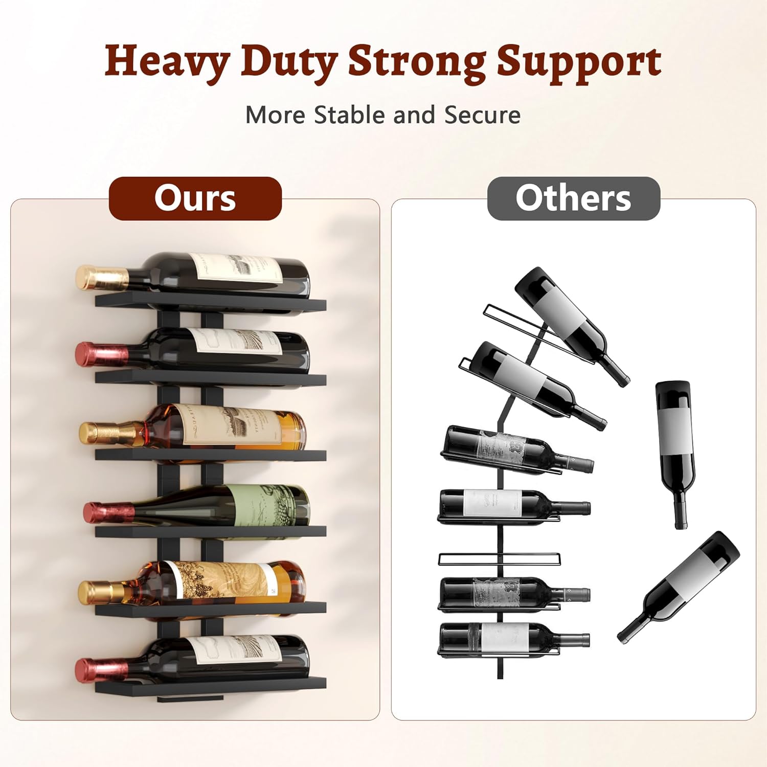 Suport sticle vin pe perete, 6 sticle, 27x9x53cm