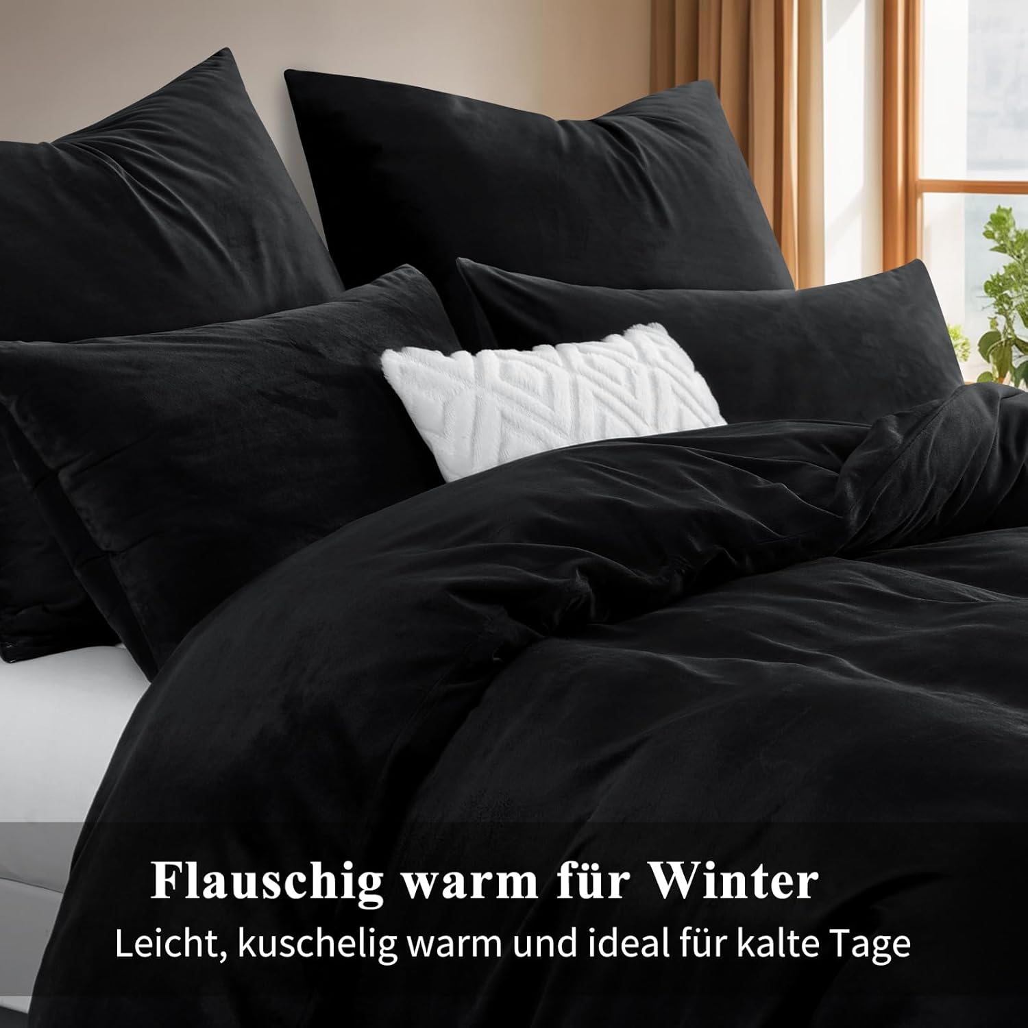 Lenjerie pat 3 piese, moale si pufoasa, husa pilota 220x240cm, 2 fete perna 80x80cm, negru