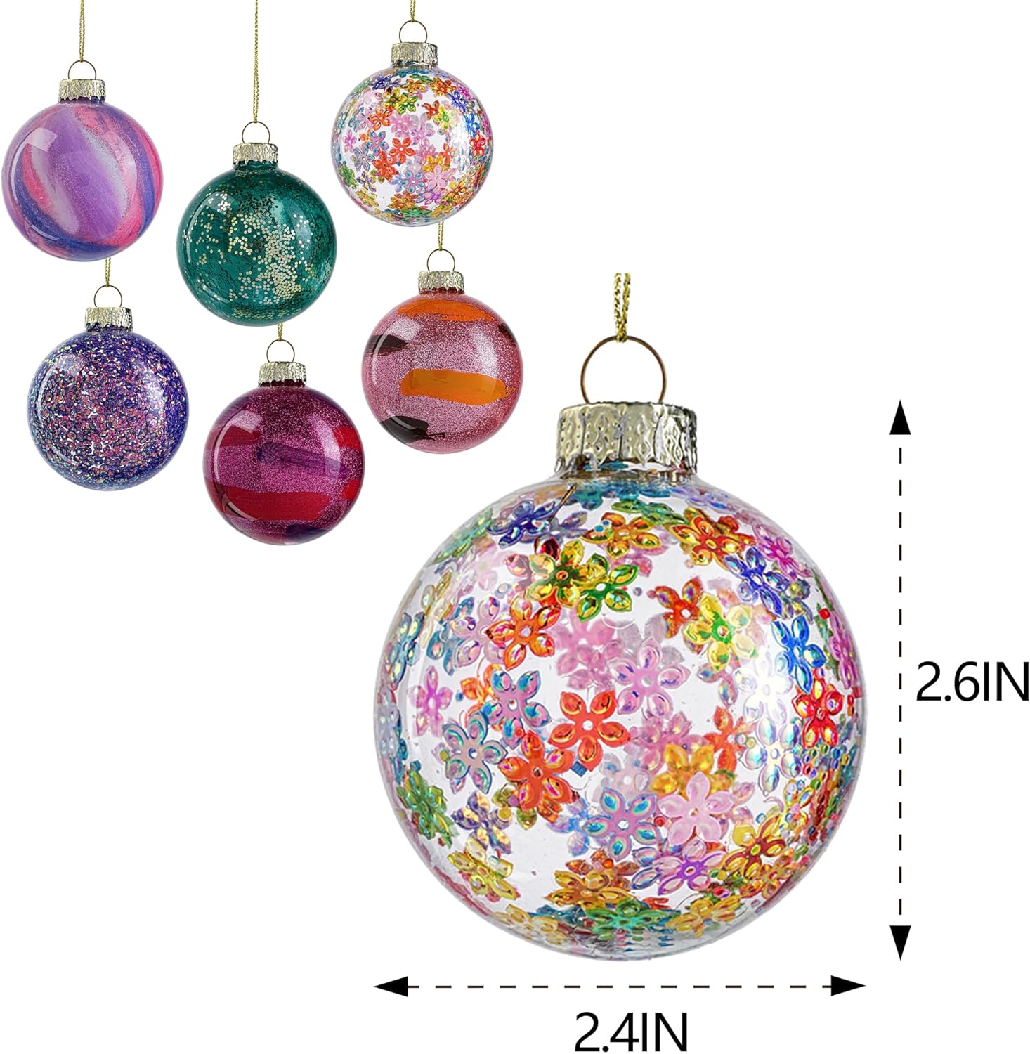 Set de 6 globuri, decoratiuni brad, H&D, cu snur, 6cm