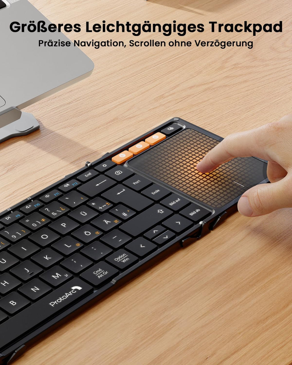 Set tastatura pliabila wireless touchpad QWERTZ si suport telefon cu geanta pentru transport