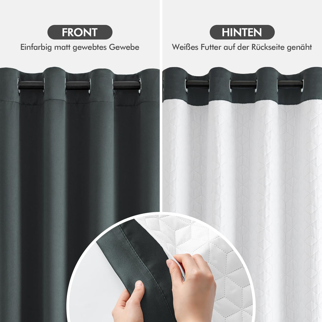 Draperie opaca Emema, blackout, dublu strat, termala, 132x260cm, gri inchis