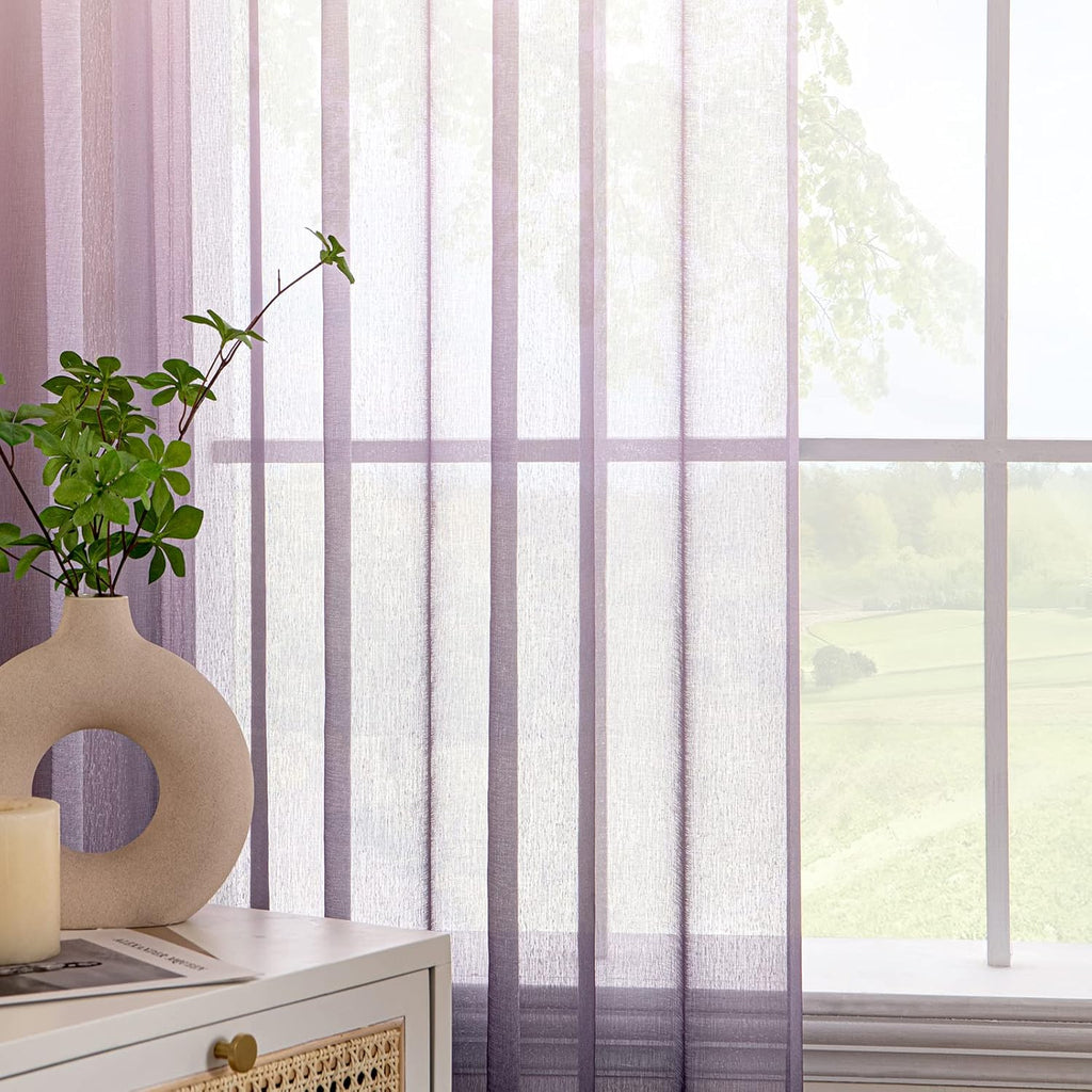 Perdele EMEMA cu inele, semi-transparente, modern, set de 2, 140x260 cm, gradual alb mov