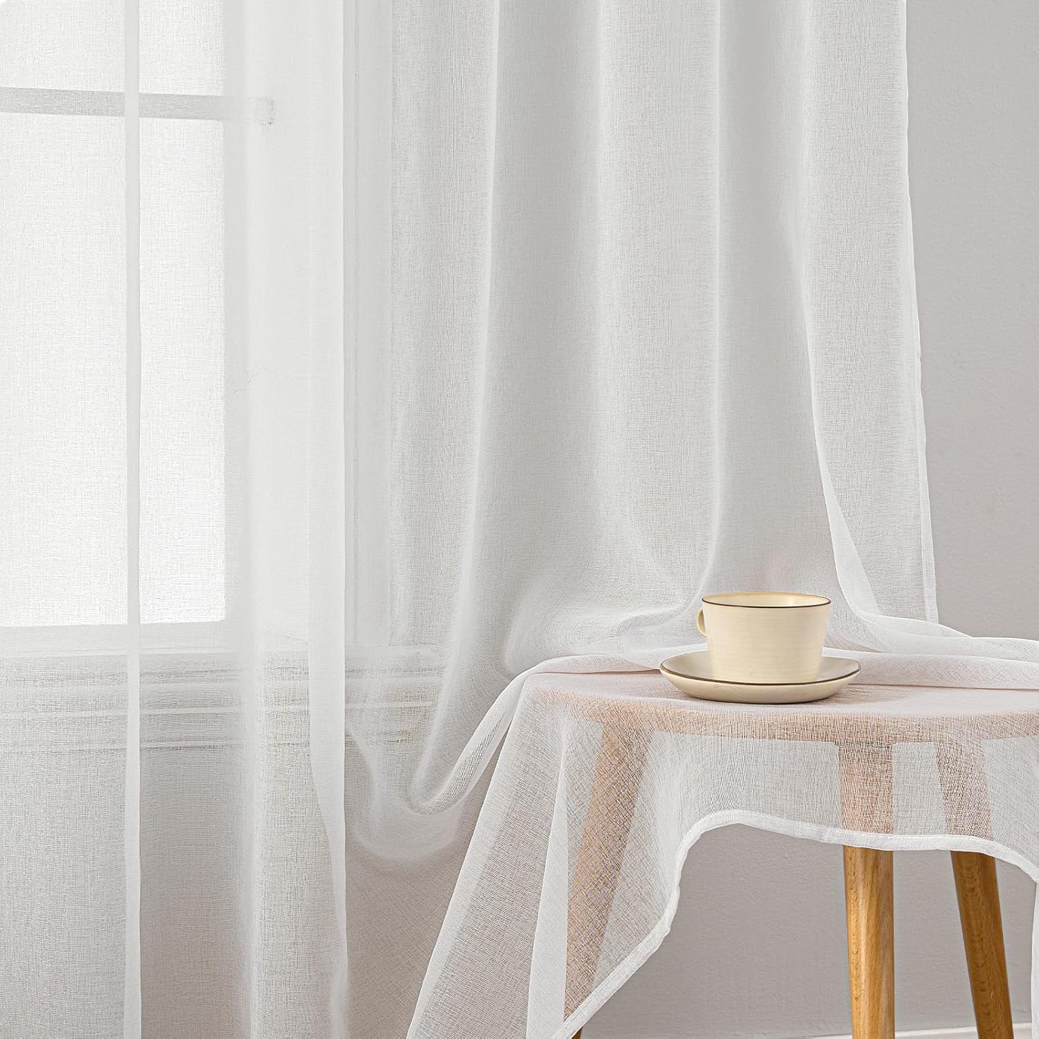 Perdele MIULEE cu bandă cu volane, set de 4 perdele voal transparent, alb, 140 x 175cm
