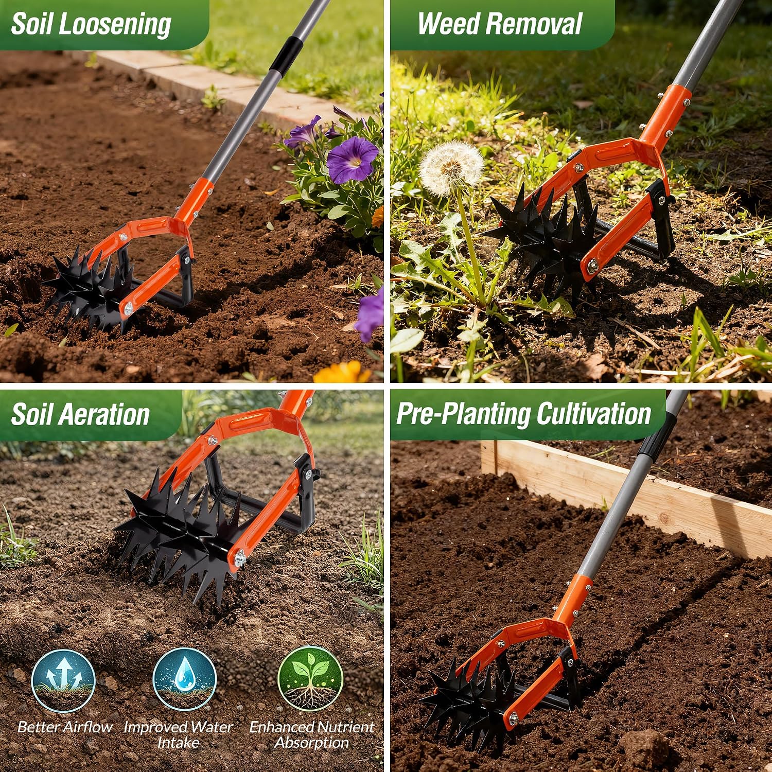 Cultivator manual rotativ pentru grădină Walensee, cu roți stelate și lamă de plivit