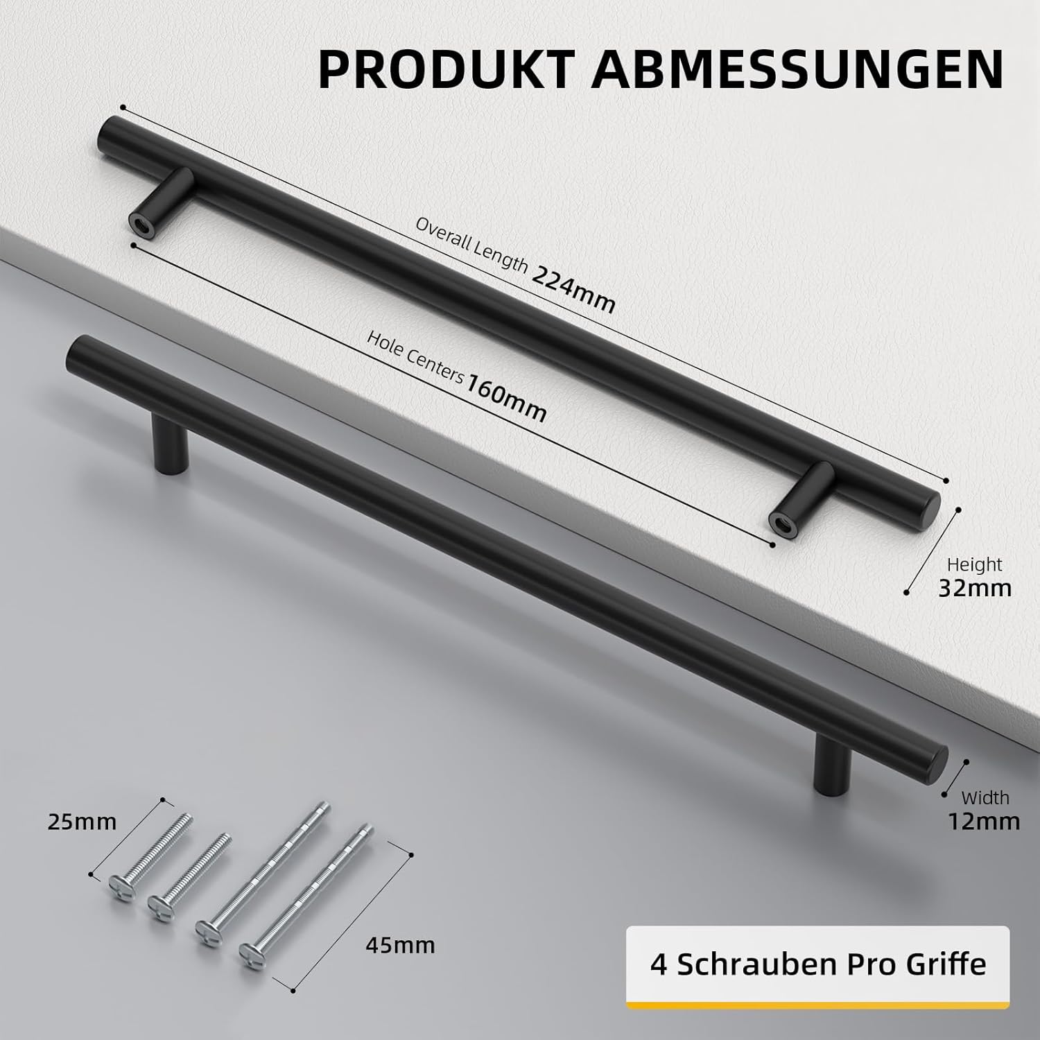 Maner mobila, Goldenwarm, 224(160)cm, inox, negru, set de 5